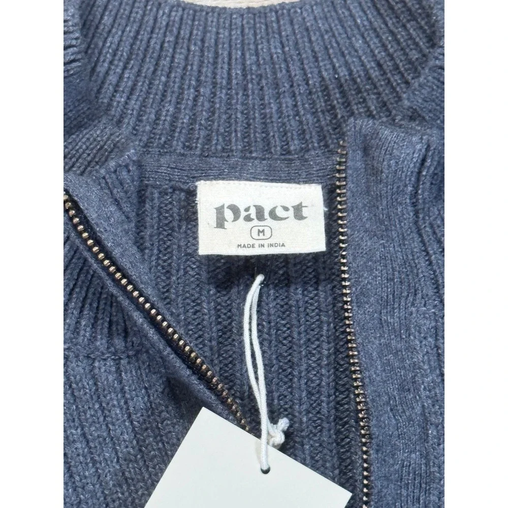 Pact Mens Organic Cotton Quarter Zip Ribbed Sweater Charcoal Grey Medium NWT